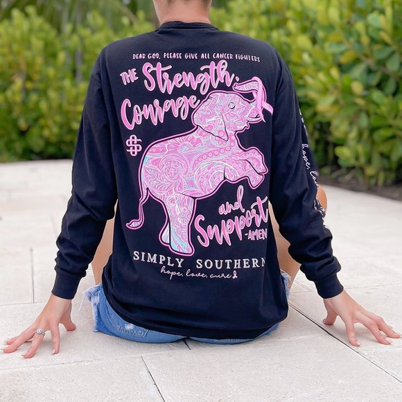 NWT Simply Southern graphic "Pink Cancer Ribbon Elephant" Women's Long Sleeve - Picture 5 of 5